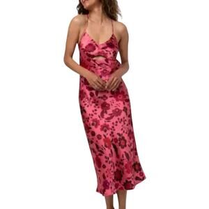 House Of Harlow 1960 Pink Satin Floral Keyhole Dress - Small